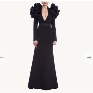 Badgley Mischka Black Long Sleeve Ruffle Shoulder Gown